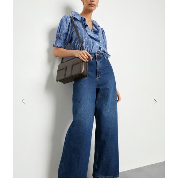 DOEN Blue Bluebell Ballad Floral Henri Top Cotton Blouse Size X-Small - Picture 16 of 16